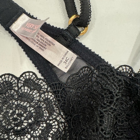 Victoria’s Secret Very Sexy Unlined Balconet Bra 34C Navy Black Polka Dot Lace - Picture 4 of 6